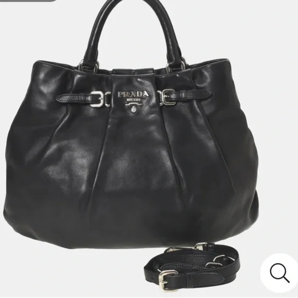 Prada Large Soft Calfskin Leather Buckle Pleated Satchel - Picture 2 of 12